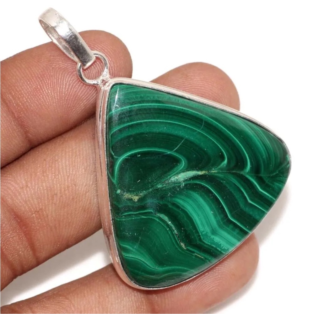 Huge genuine Malachite silver pendant - Picture 4 of 7